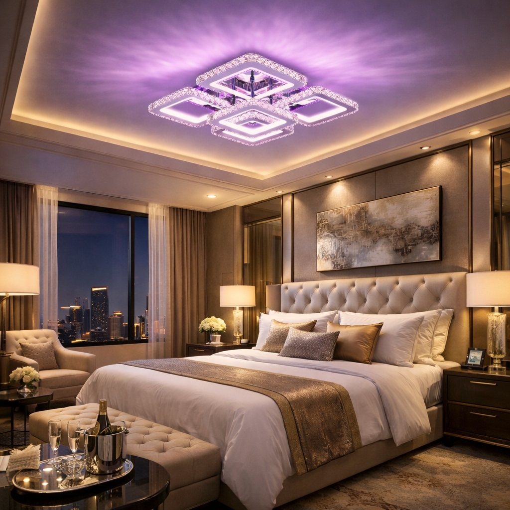 Lustra LED 4+1 SQUARE RGB Cristal Chrome Echivalent 600W Telecomanda