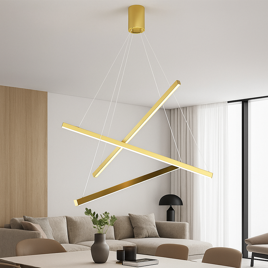 Lustra LED 3 Geometric GOLD LINES Suspendata Echivalent 400W