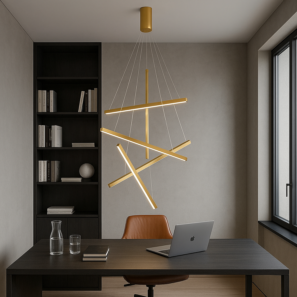 Lustra LED 5 Geometric GOLD Lines Suspendata Echivalent 500W