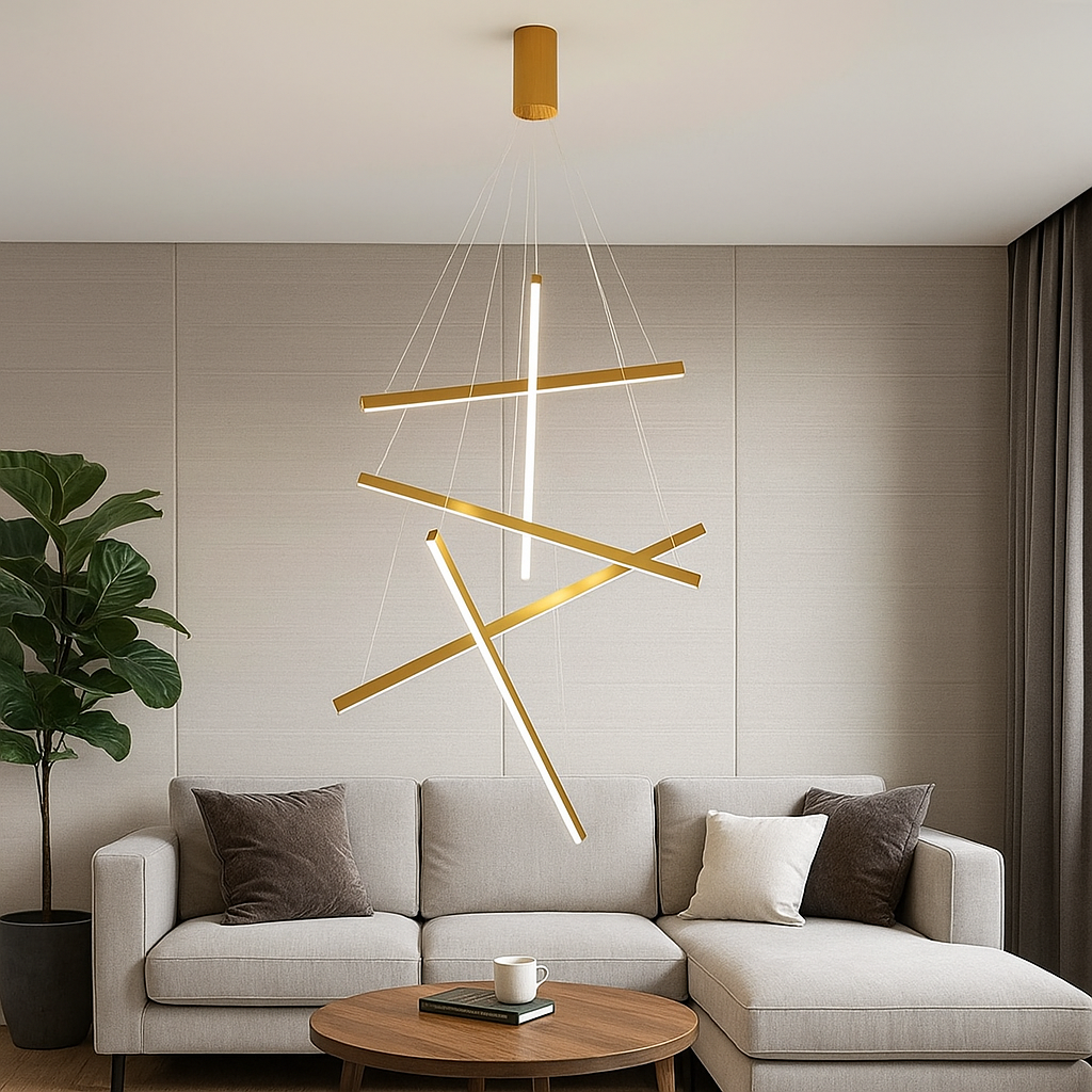 Lustra LED 5 Geometric GOLD Lines Suspendata Echivalent 500W