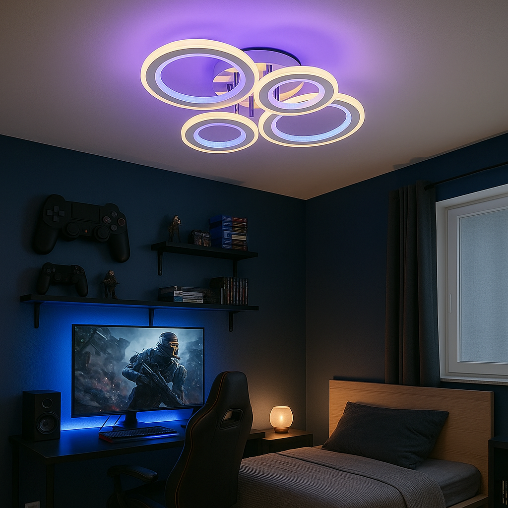 Lustra LED 2+2 CIRCLE CHROME RGB-MIX Echivalent 800W Telecomanda