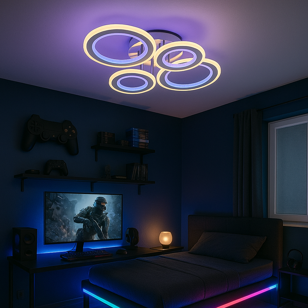 Lustra LED 2+2 CIRCLE CHROME RGB-MIX Echivalent 800W Telecomanda