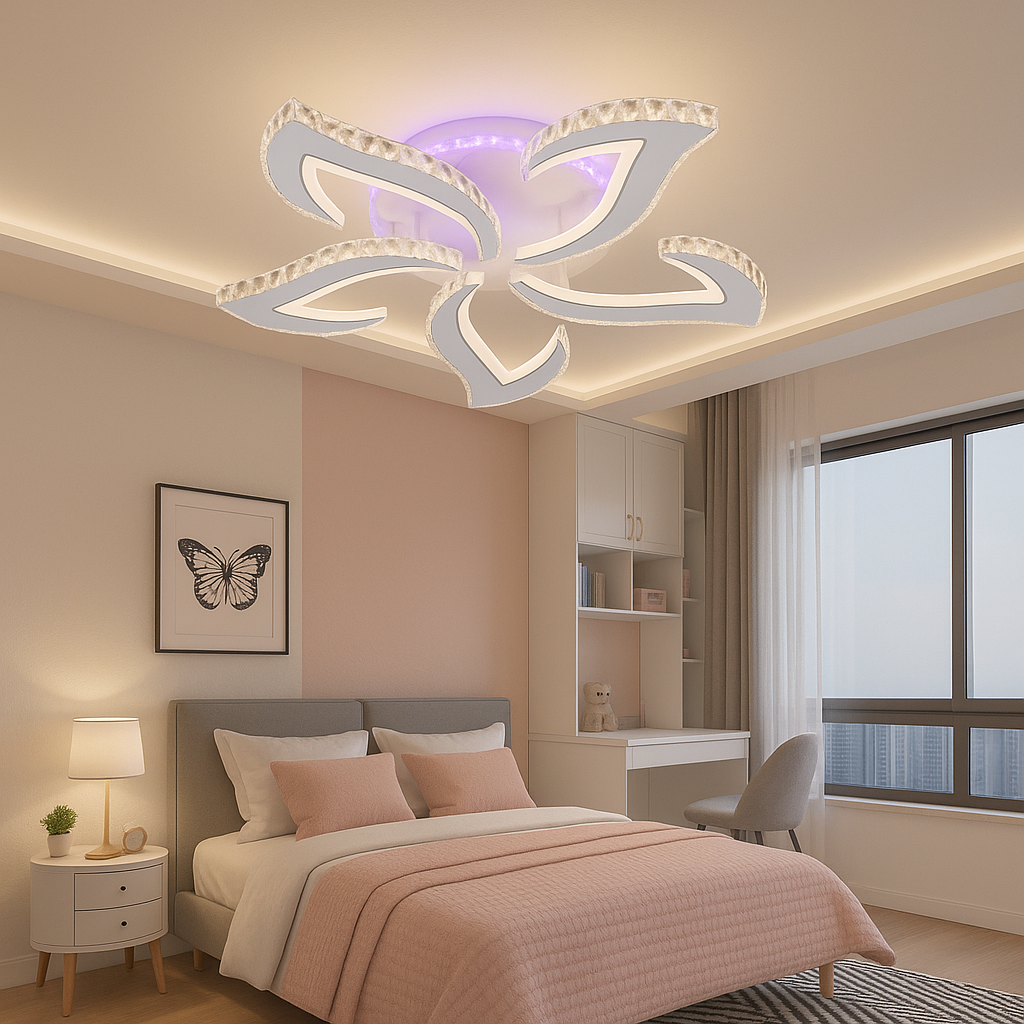 Lustra LED Camelia Cristal Alba RGB Echivalent 600W Telecomanda