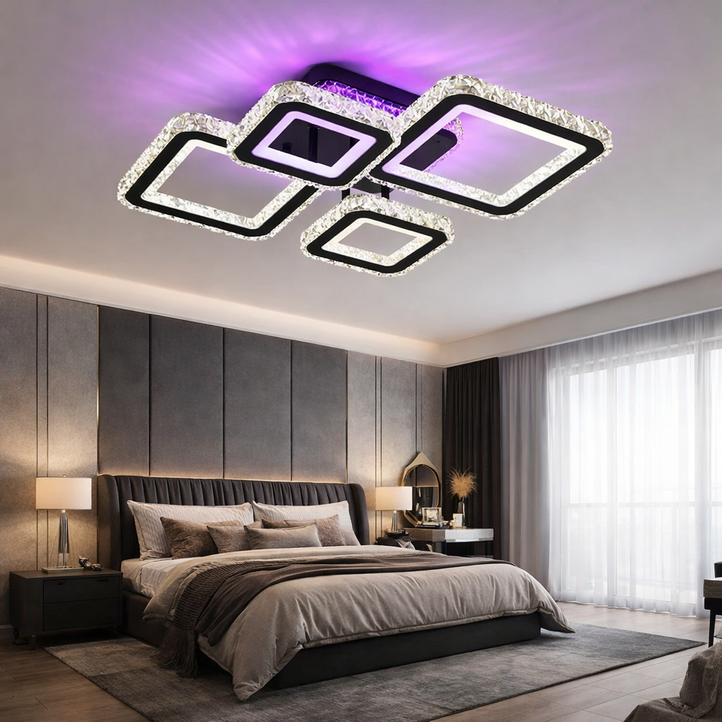 Lustra LED 2+2 DIAMOND RGB Black Cristal Echivalent 400W Telecomanda