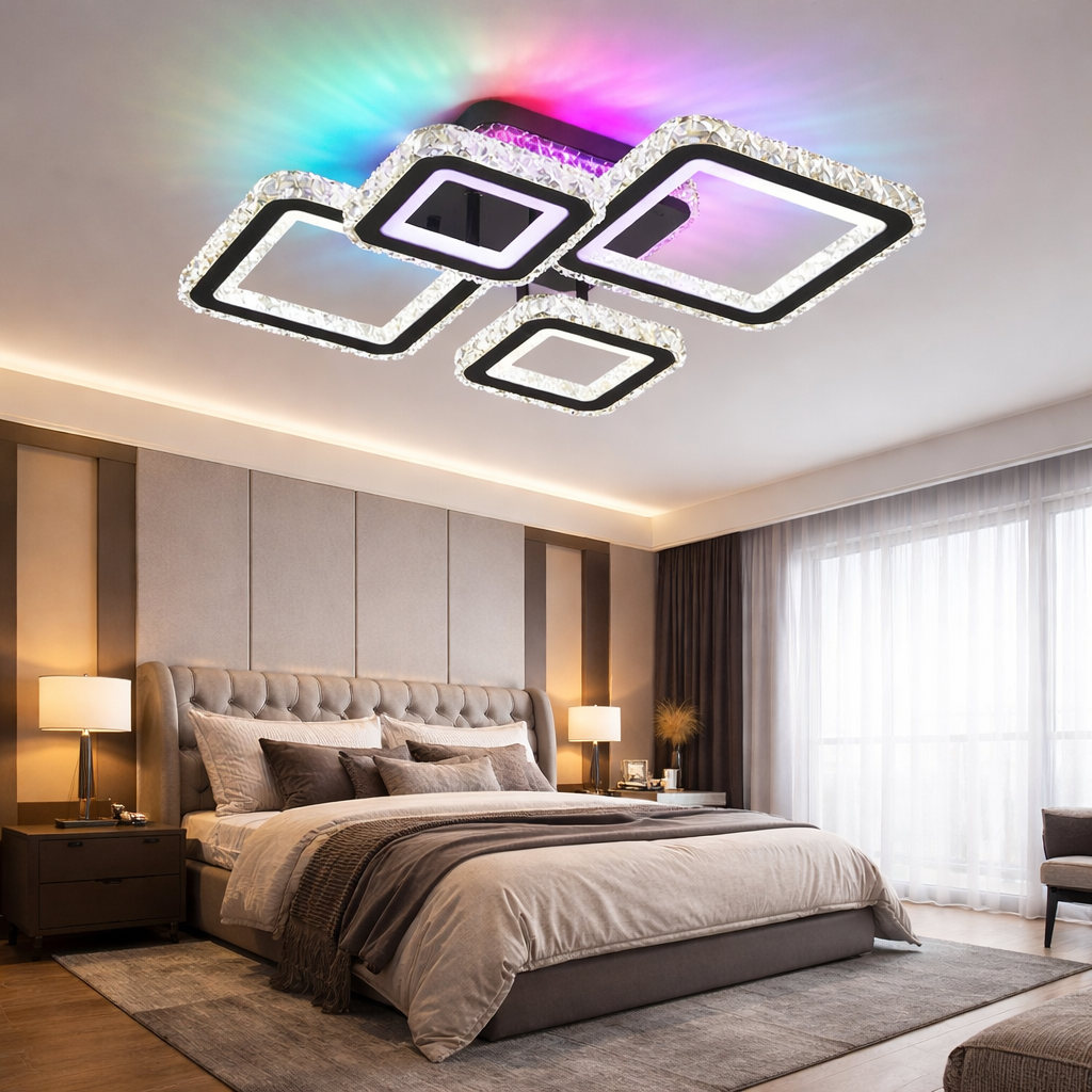 Lustra LED 2+2 DIAMOND RGB Black Cristal Echivalent 400W Telecomanda