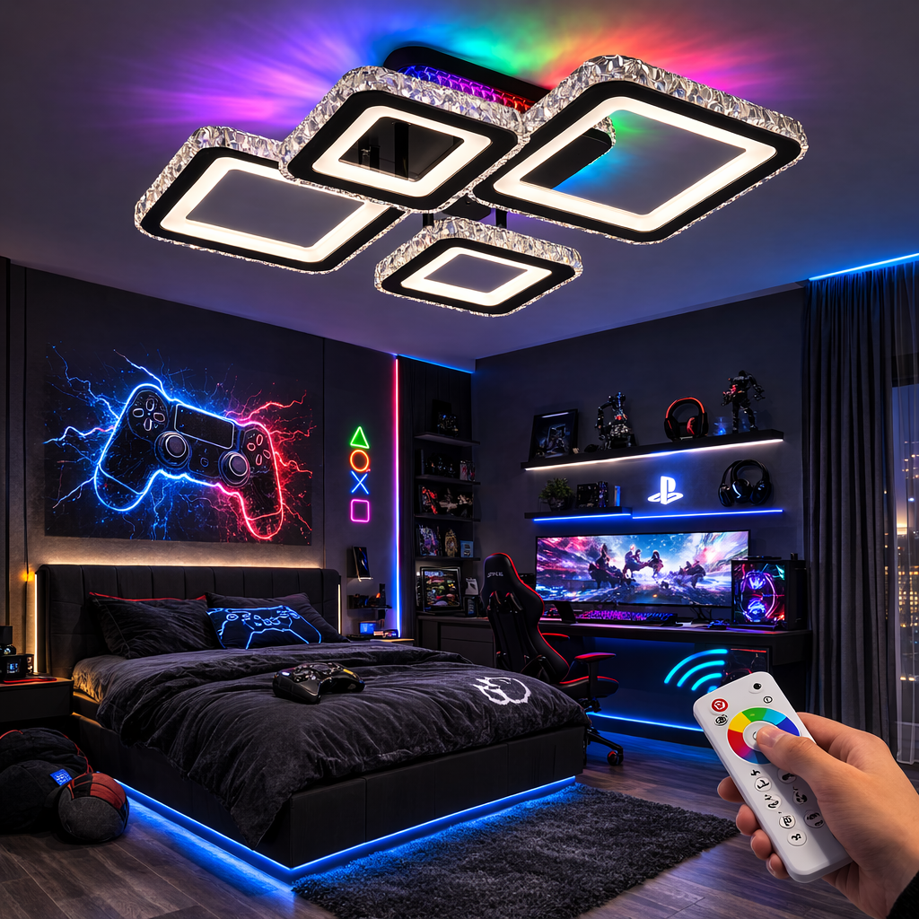 Lustra LED 2+2 DIAMOND RGB Black Cristal Echivalent 400W Telecomanda