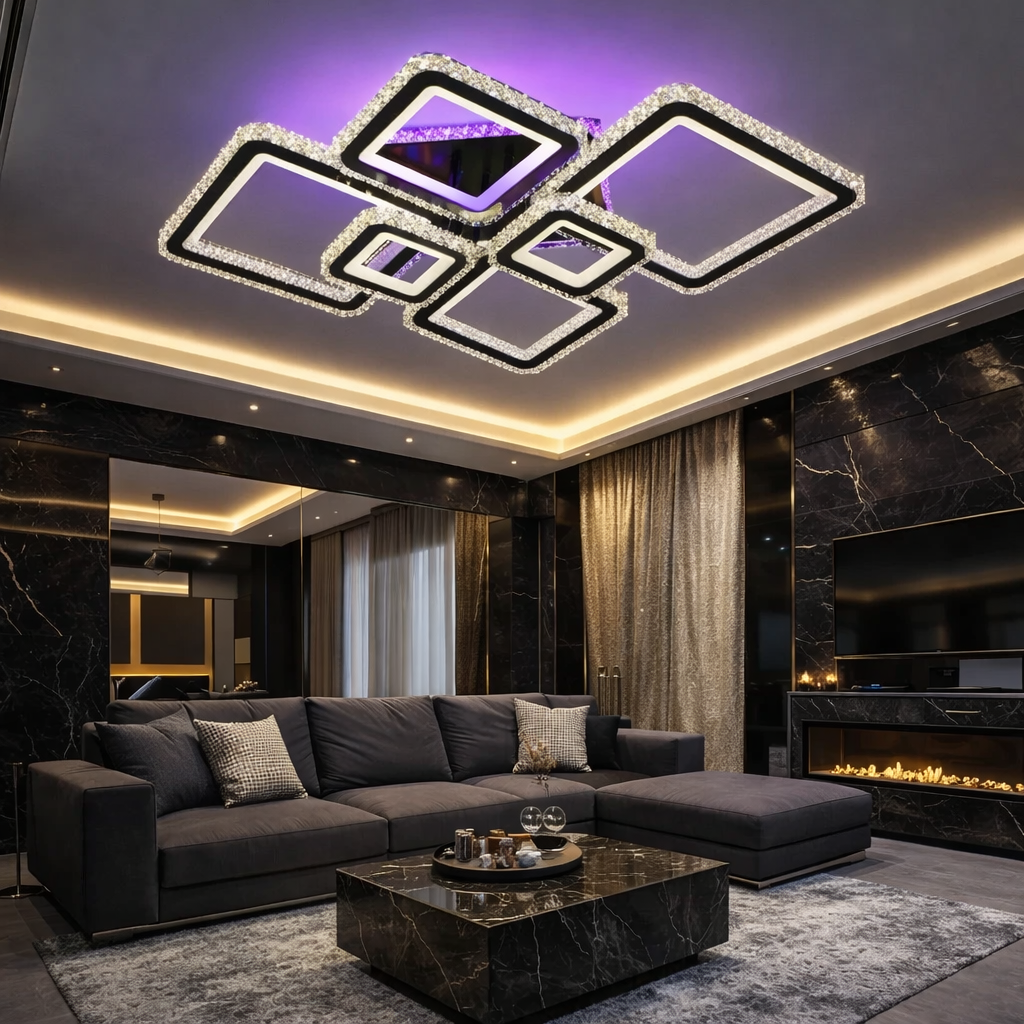 Lustra LED 4+2 DIAMOND RGB Black Cristal Echivalent 1000W Telecomanda