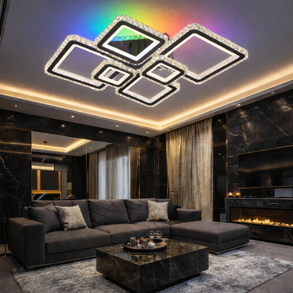 Lustra LED 4+2 DIAMOND RGB Black Cristal Echivalent 1000W Telecomanda