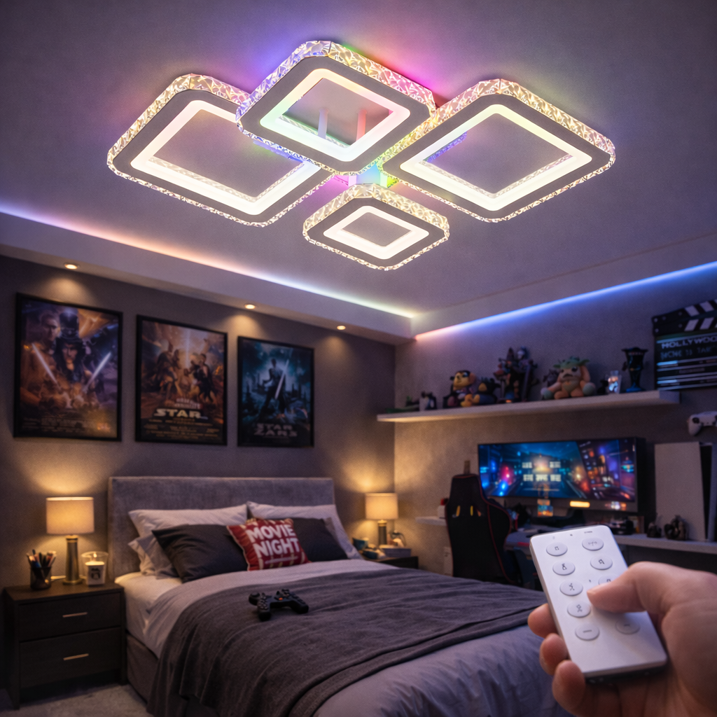 Lustra LED 2+2 DIAMOND RGB Alb Cristal Echivalent 400W Telecomanda