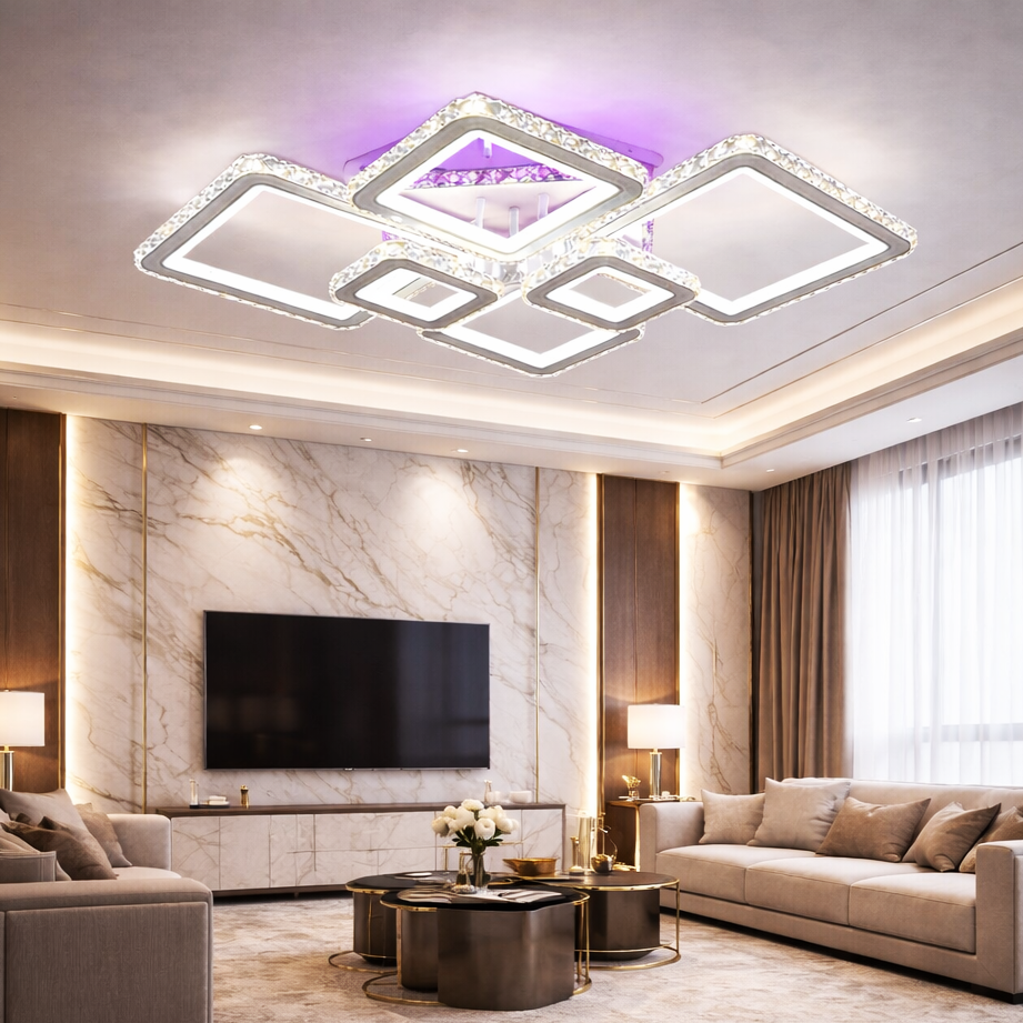 Lustra LED 4+2 DIAMOND RGB Alba Cristal Echivalent 1000W Telecomanda