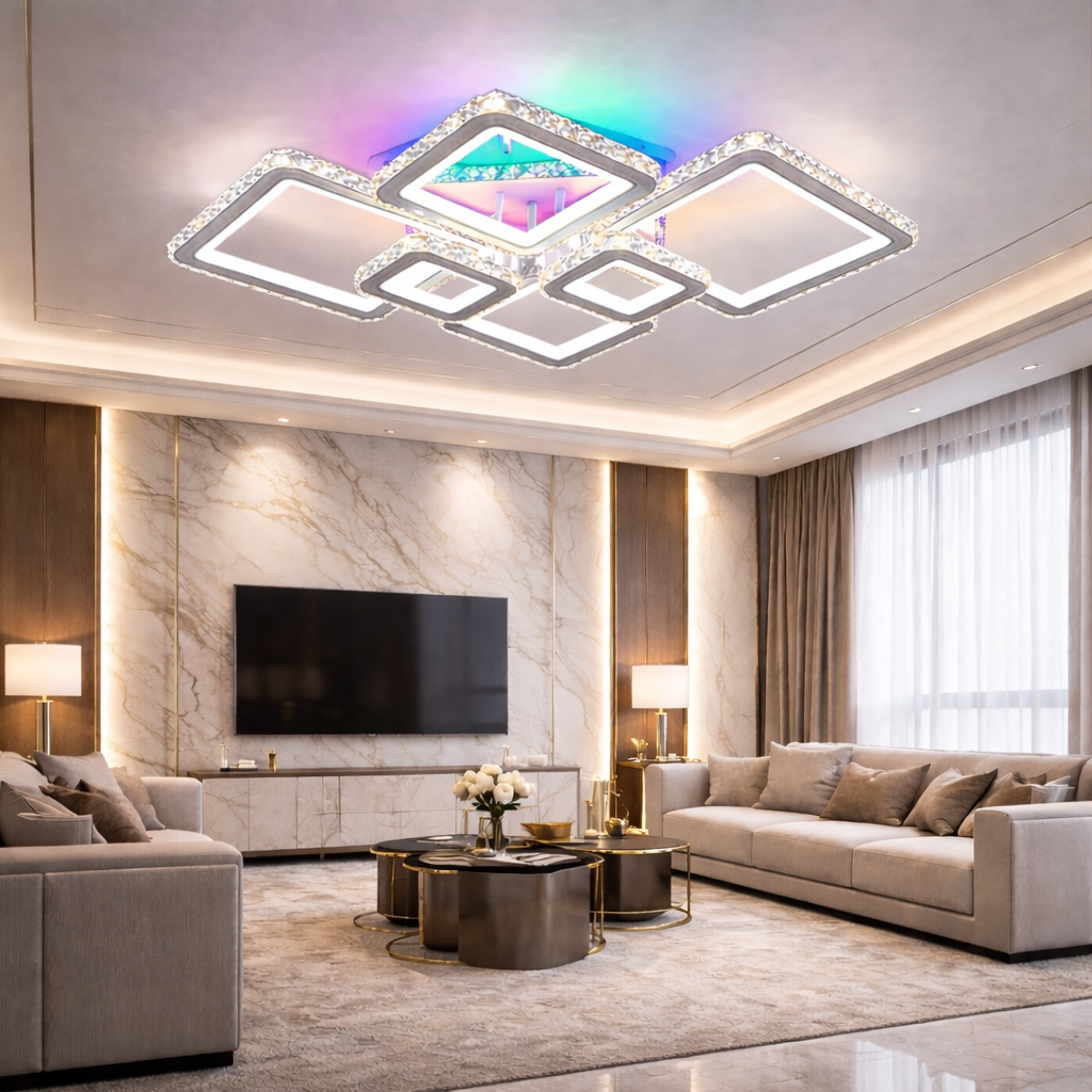 Lustra LED 4+2 DIAMOND RGB Alba Cristal Echivalent 1000W Telecomanda