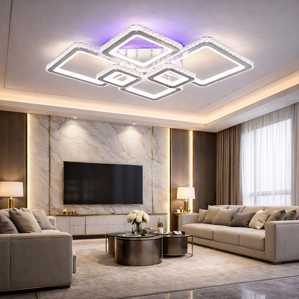 Lustra LED 4+2 DIAMOND RGB Alba Cristal Echivalent 1000W Telecomanda