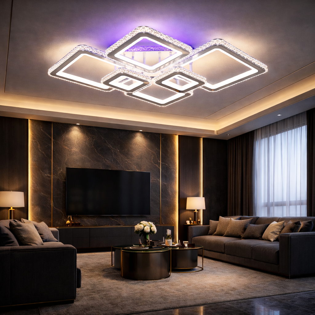 Lustra LED 4+2 DIAMOND RGB Alba Cristal Echivalent 1000W Telecomanda