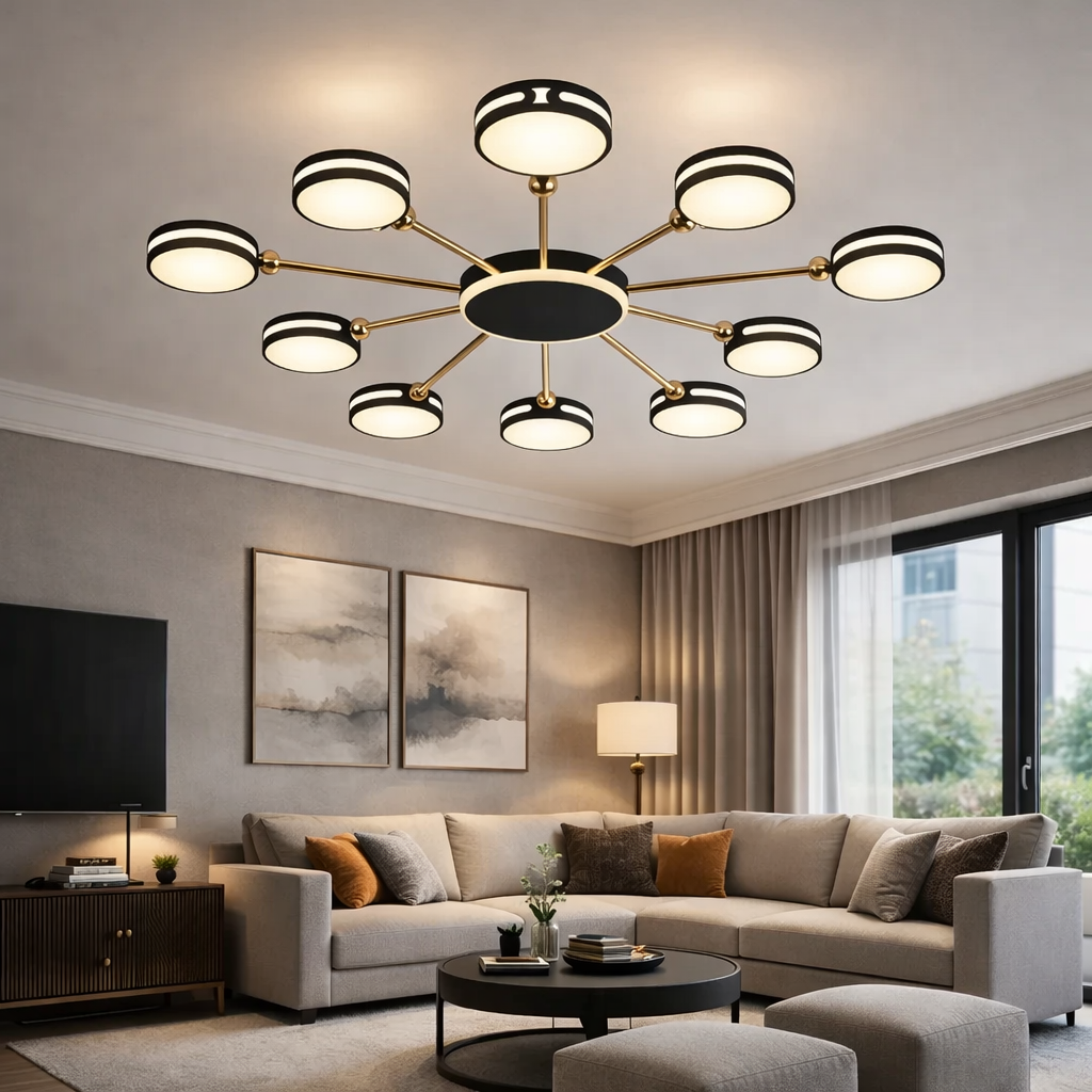 Lustra LED SESTO Black+Gold Echivalent 800W Telecomanda