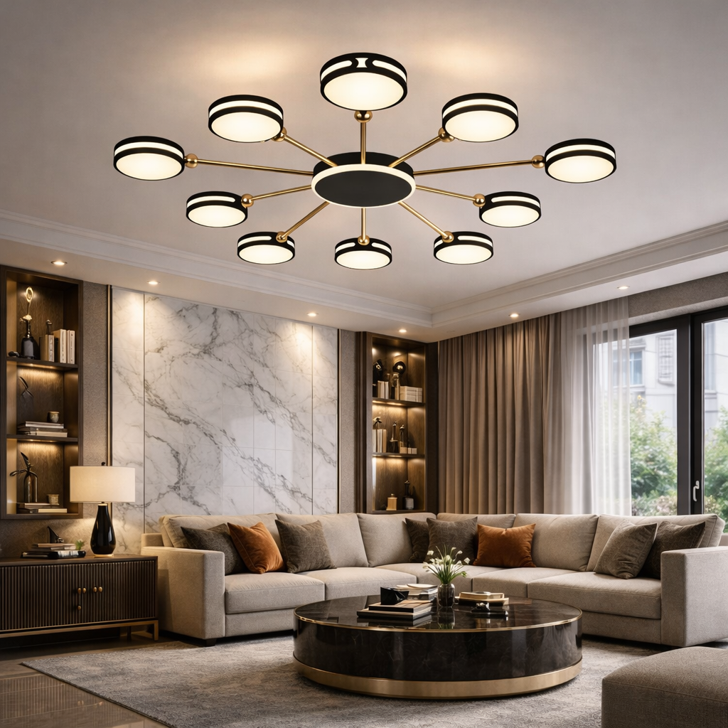 Lustra LED SESTO Black+Gold Echivalent 800W Telecomanda