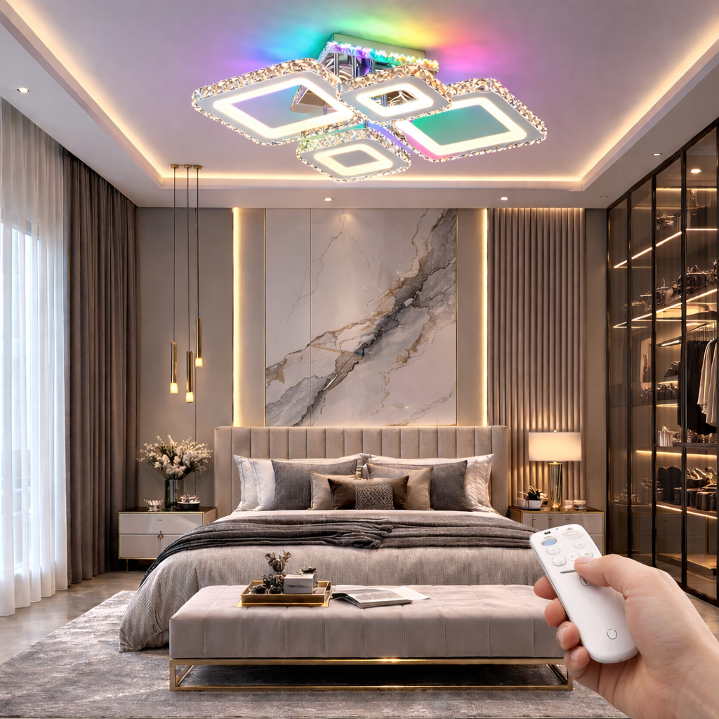 Lustra LED 2+2 DIAMOND RGB Chrome Cristal Echivalent 400W Telecomanda