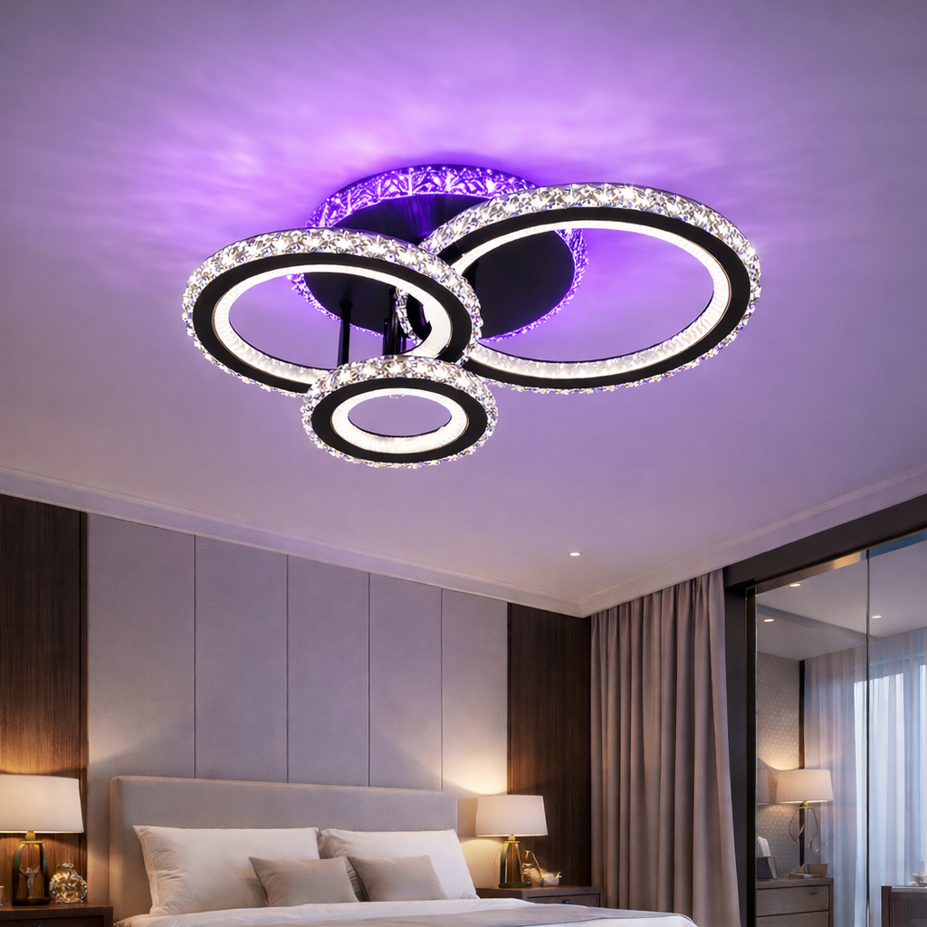 Lustra LED Cristal Ciryla Black RGB Echivalent 500W Telecomanda