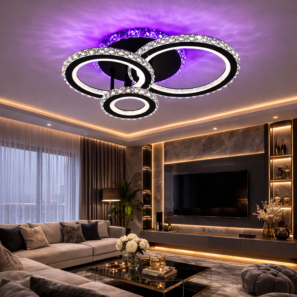 Lustra LED Cristal Ciryla Black RGB Echivalent 500W Telecomanda