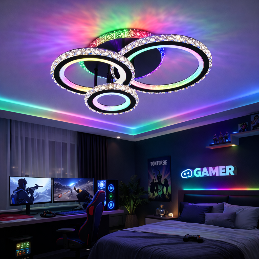 Lustra LED Cristal Ciryla Black RGB Echivalent 500W Telecomanda