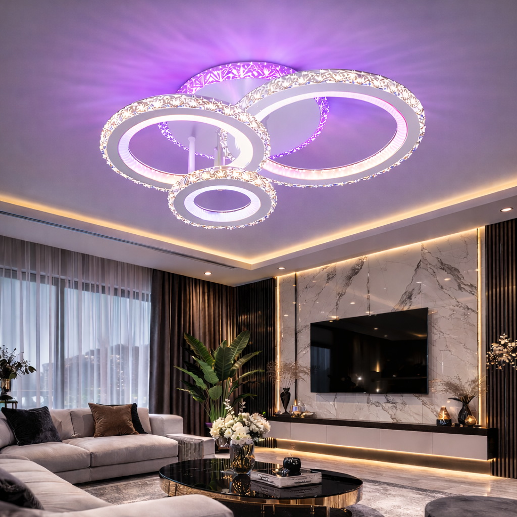 Lustra LED Cristal Ciryla Alba RGB Echivalent 500W Telecomanda