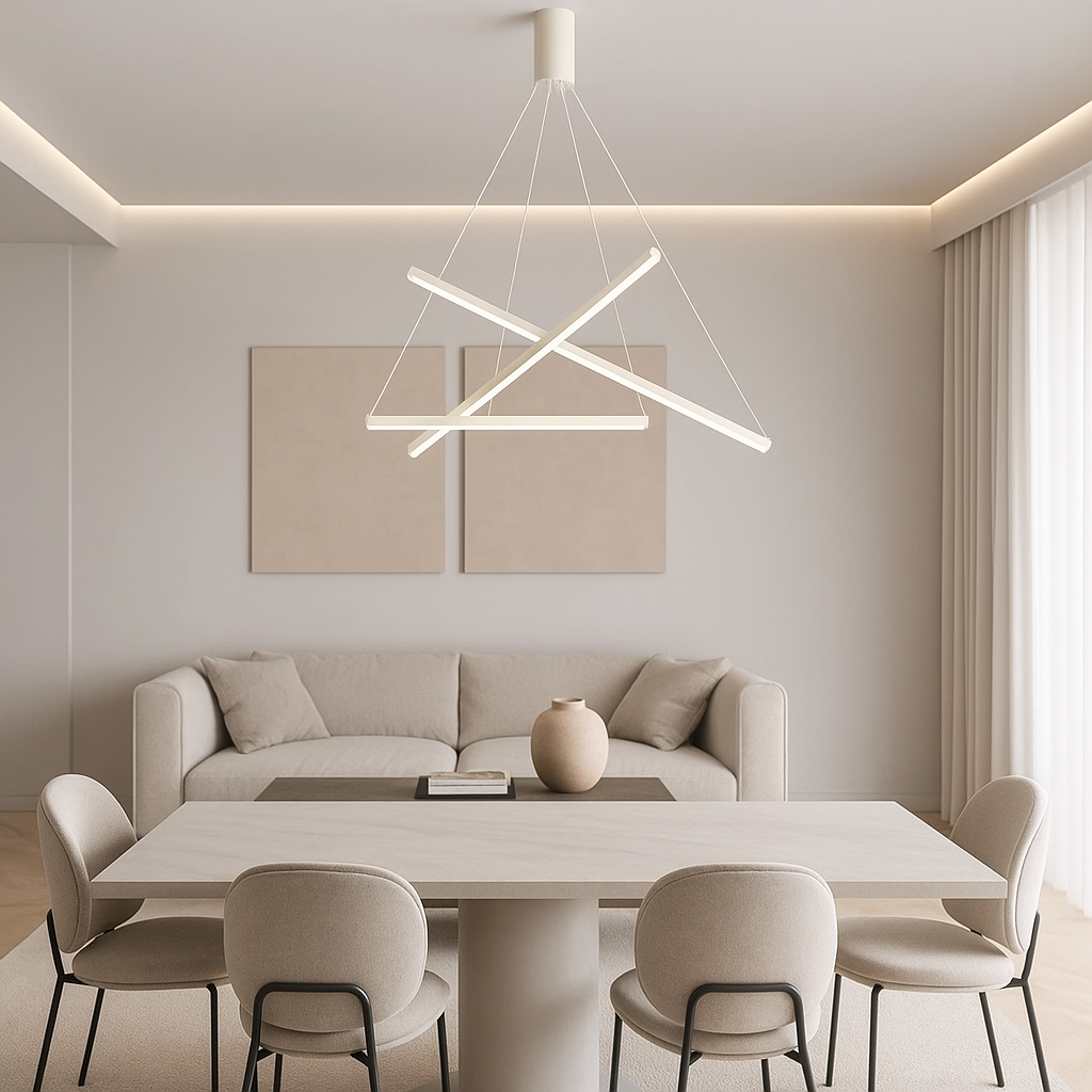 Lustra LED 3 Geometric WHITE LINES Suspendata Echivalent 400W