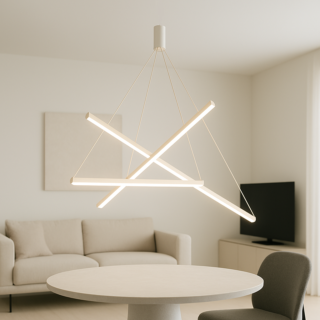 Lustra LED 3 Geometric WHITE LINES Suspendata Echivalent 400W