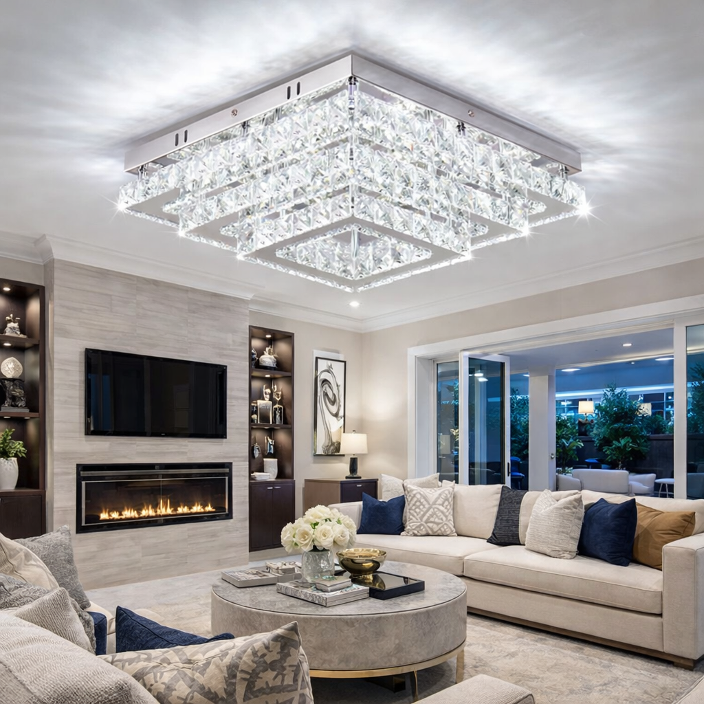 Lustra LED Cristal Exquisite Square Echivalent 800W Telecomanda