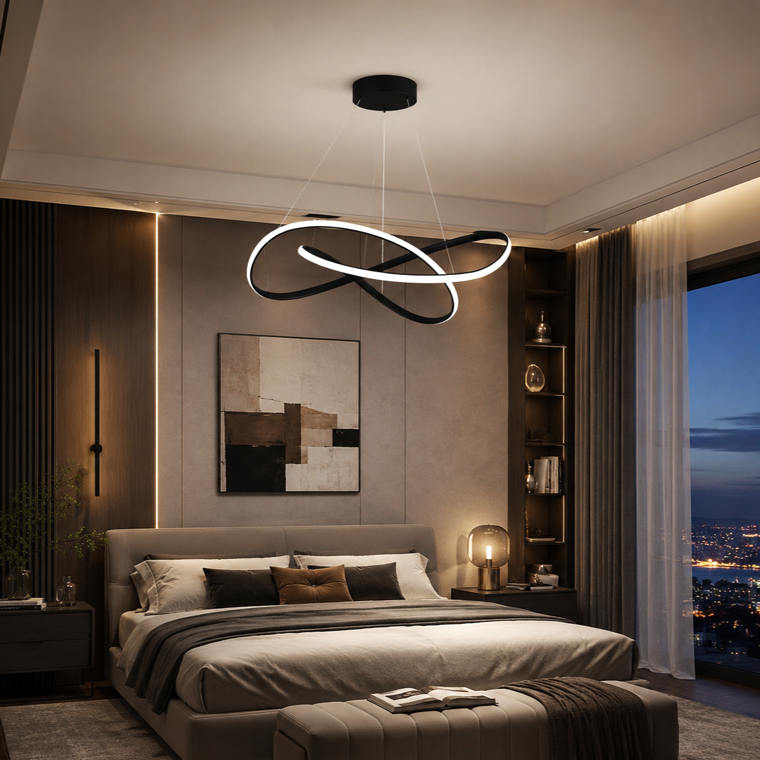 Lustra LED Suspendata INFINITY Black Telecomanda Echivalent 500W