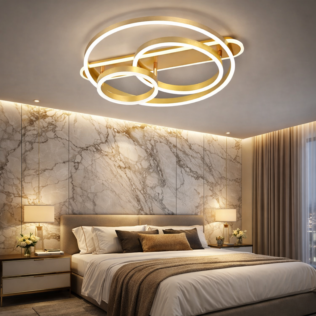 Lustra LED Beauty BRUNOS Rings Gold Echivalent 800W Telecomanda