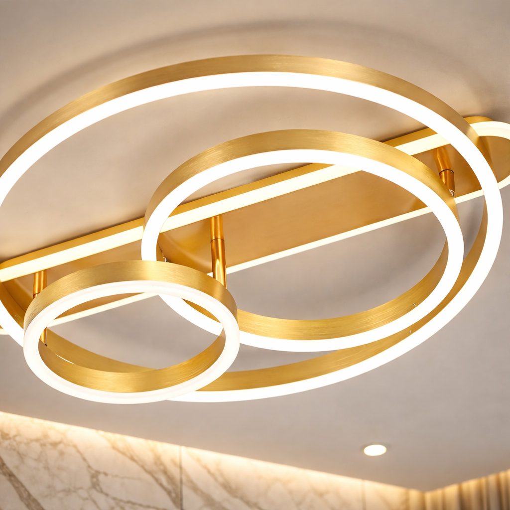 Lustra LED Beauty BRUNOS Rings Gold Echivalent 800W Telecomanda