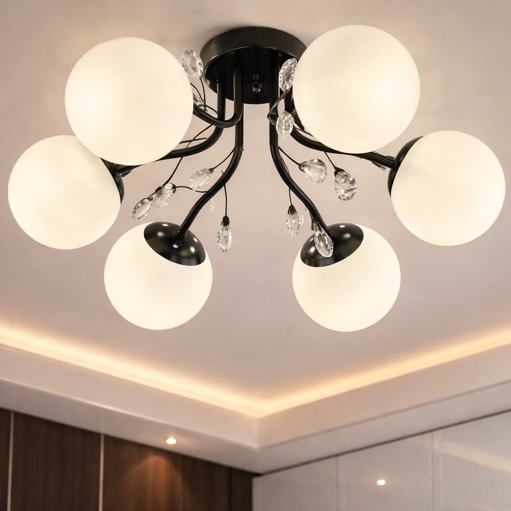 Lustra Abajur Mat Aplicata 6xE27 Black Glamour