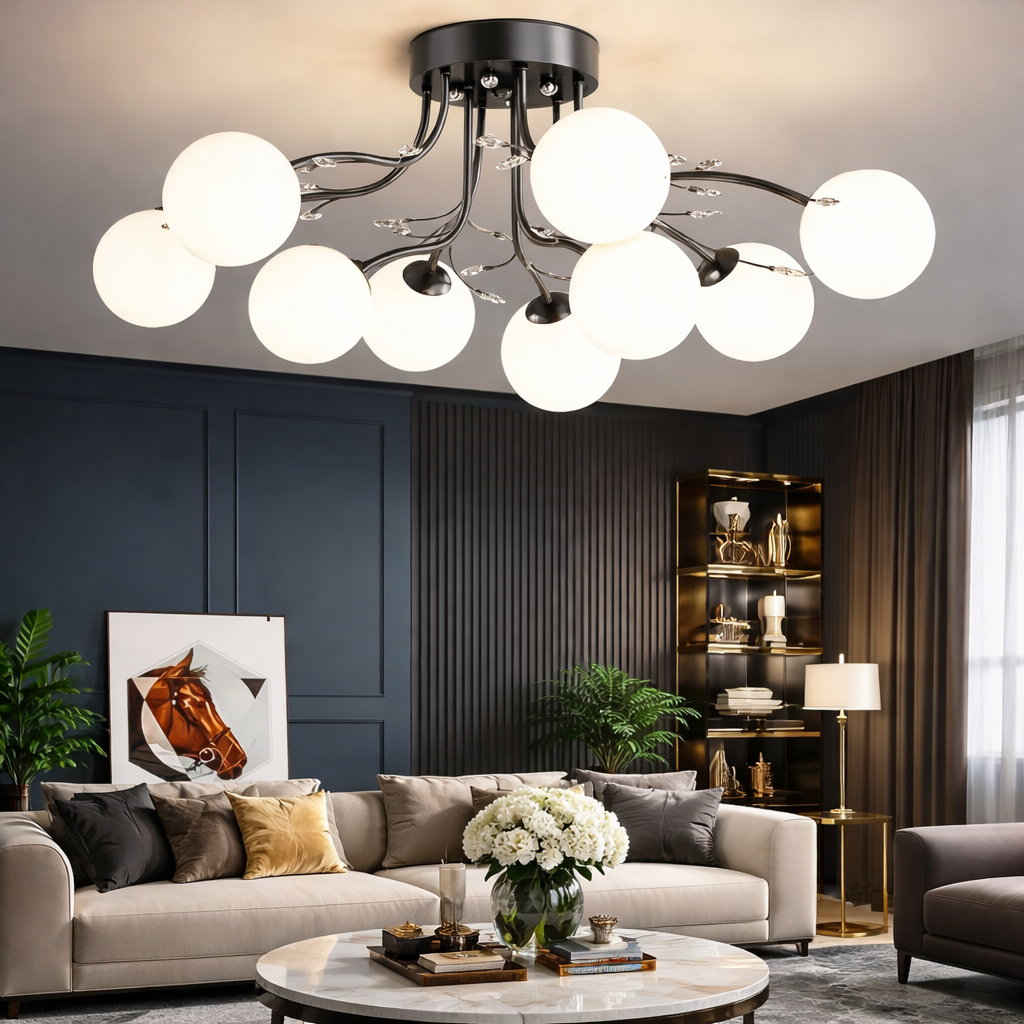 Lustra Abajur Mat Aplicata 9xE27 Black Glamour