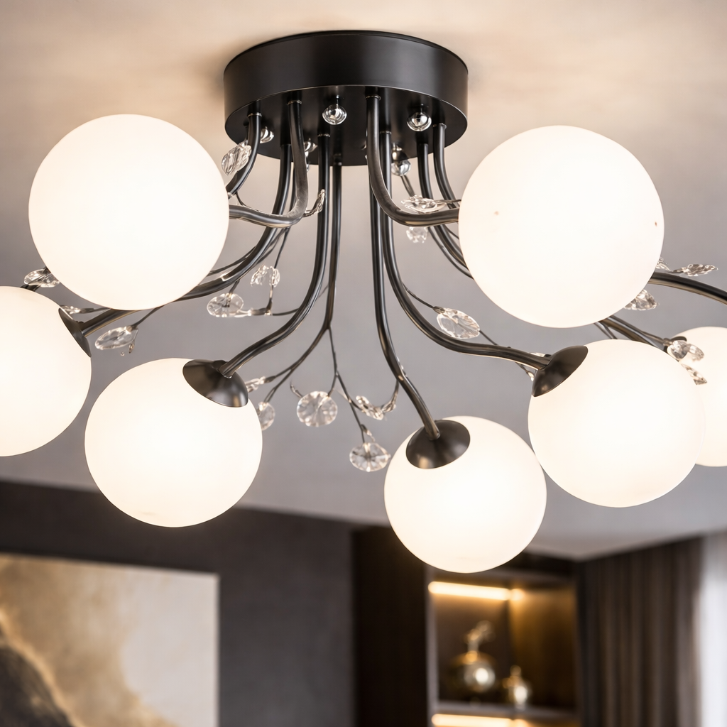 Lustra Abajur Mat Aplicata 9xE27 Black Glamour