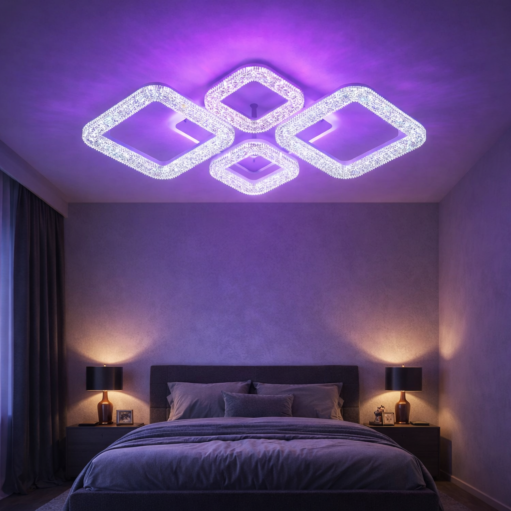 Lustra LED Sparkle 4 Squares RGB Echivalent 400W Telecomanda