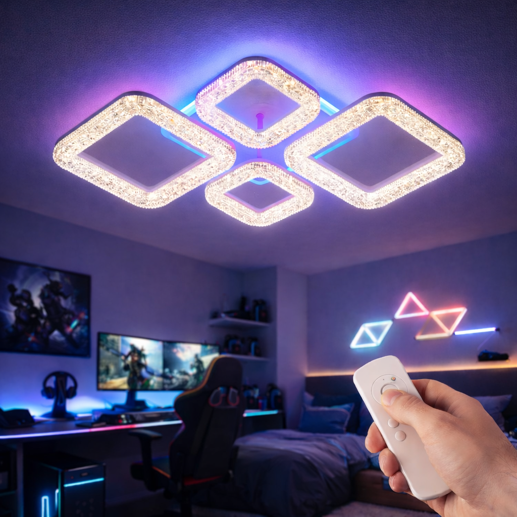 Lustra LED Sparkle 4 Squares RGB Echivalent 400W Telecomanda