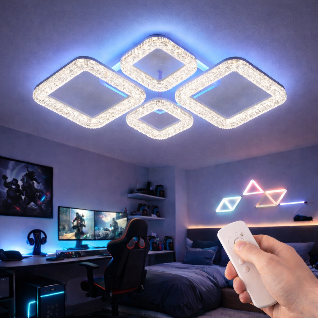 Lustra LED Sparkle 4 Squares RGB Echivalent 400W Telecomanda