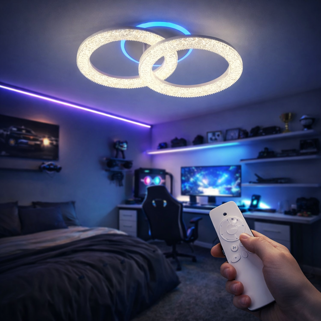 Lustra LED Sparkle 2 Circles RGB Echivalent 250W Telecomanda