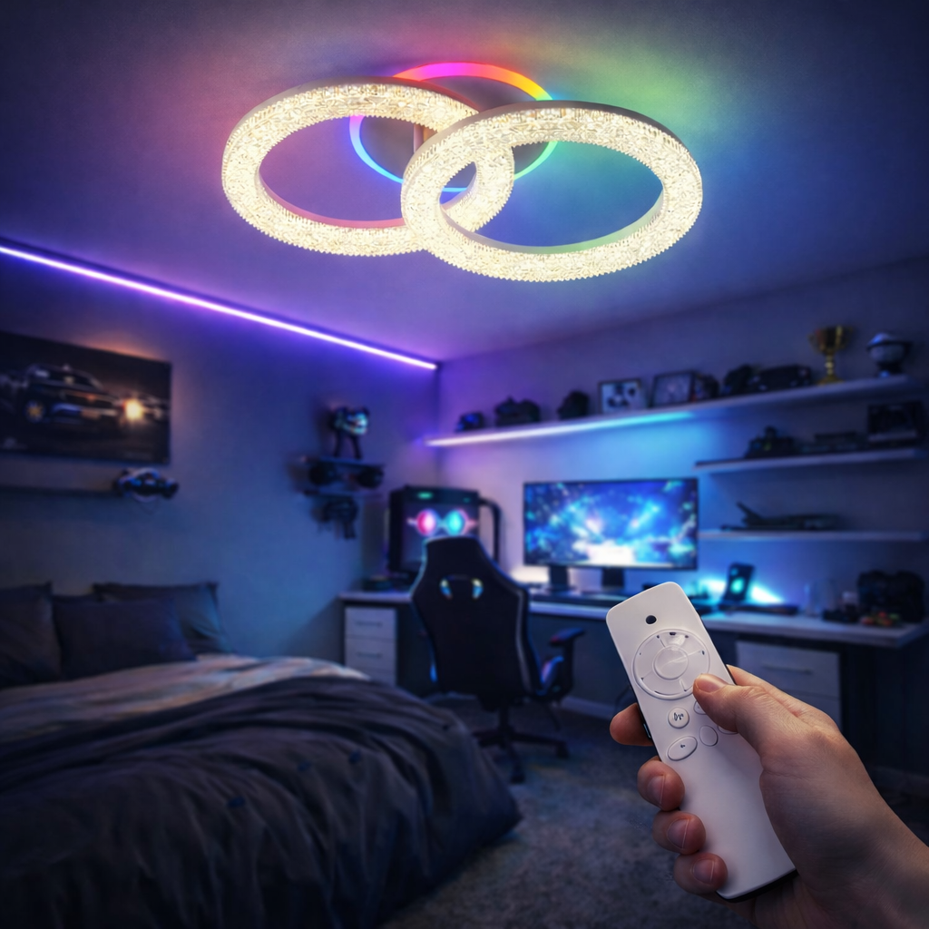 Lustra LED Sparkle 2 Circles RGB Echivalent 250W Telecomanda