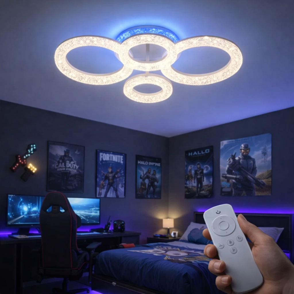 Lustra LED Sparkle 4 Circles RGB Echivalent 400W Telecomanda