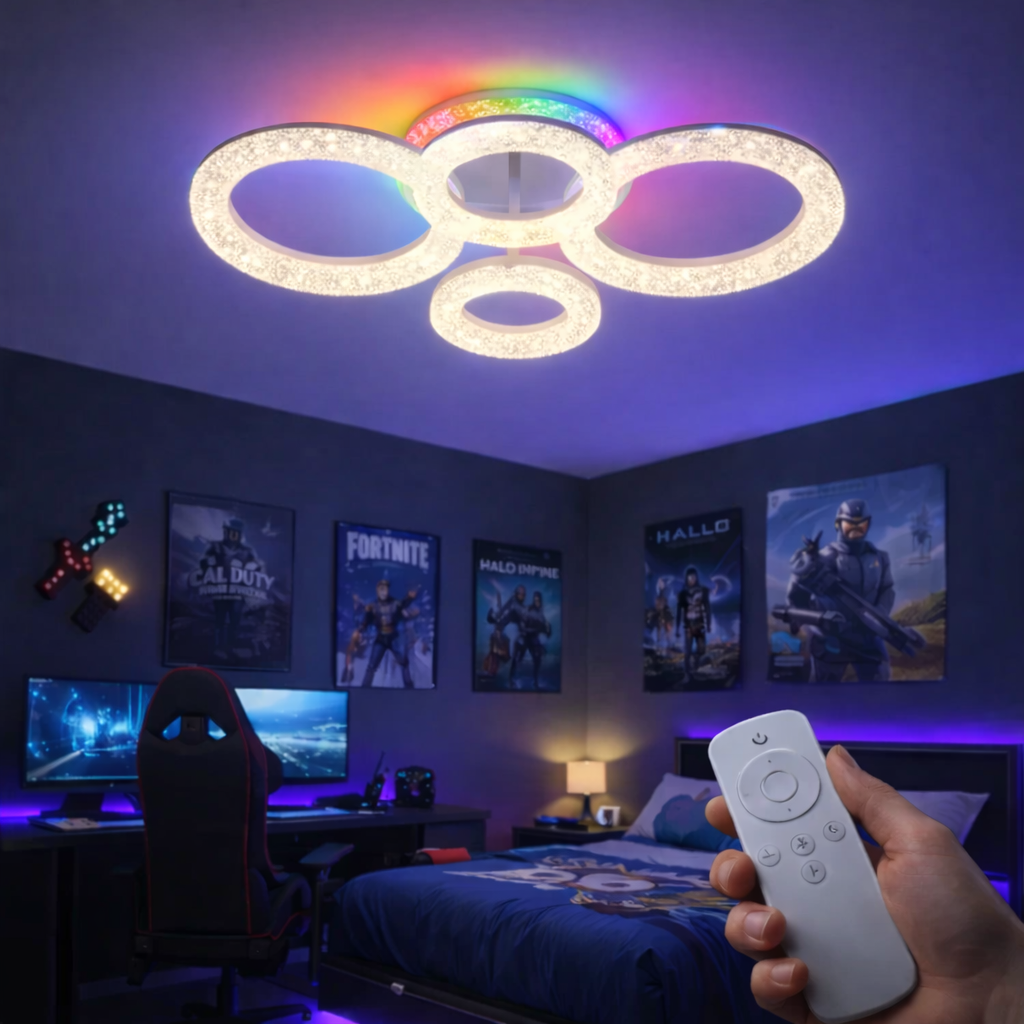 Lustra LED Sparkle 4 Circles RGB Echivalent 400W Telecomanda