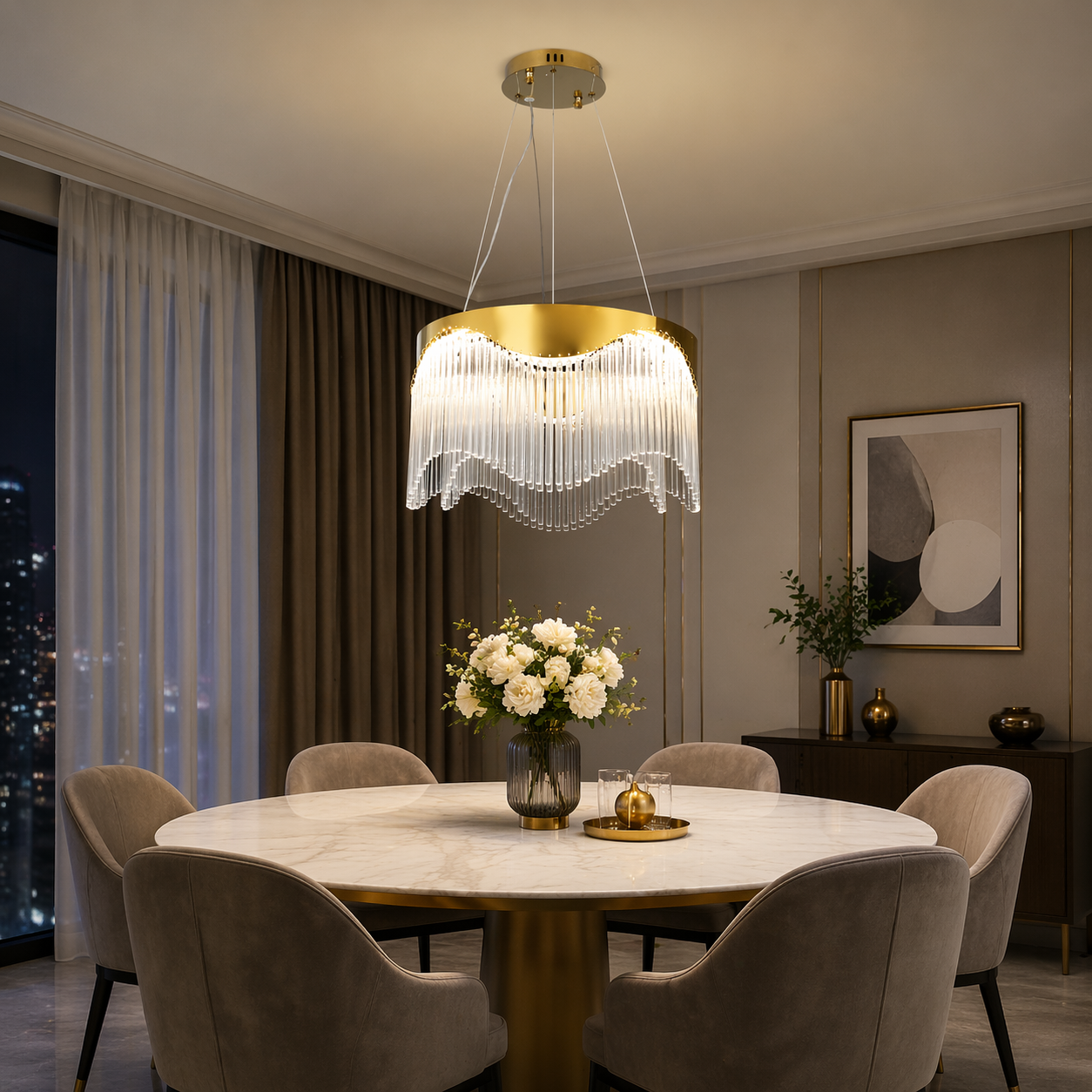 Lustra LED Suspendata Pulse Gold Echivalent 800W Telecomanda