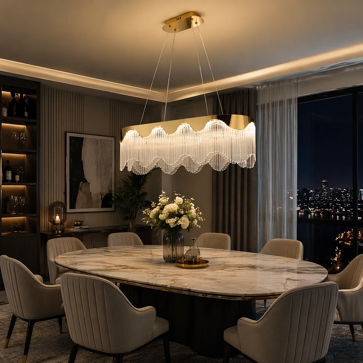 Lustra LED Suspendata Pulse Gold 800x350mm Echivalent 800W Telecomanda
