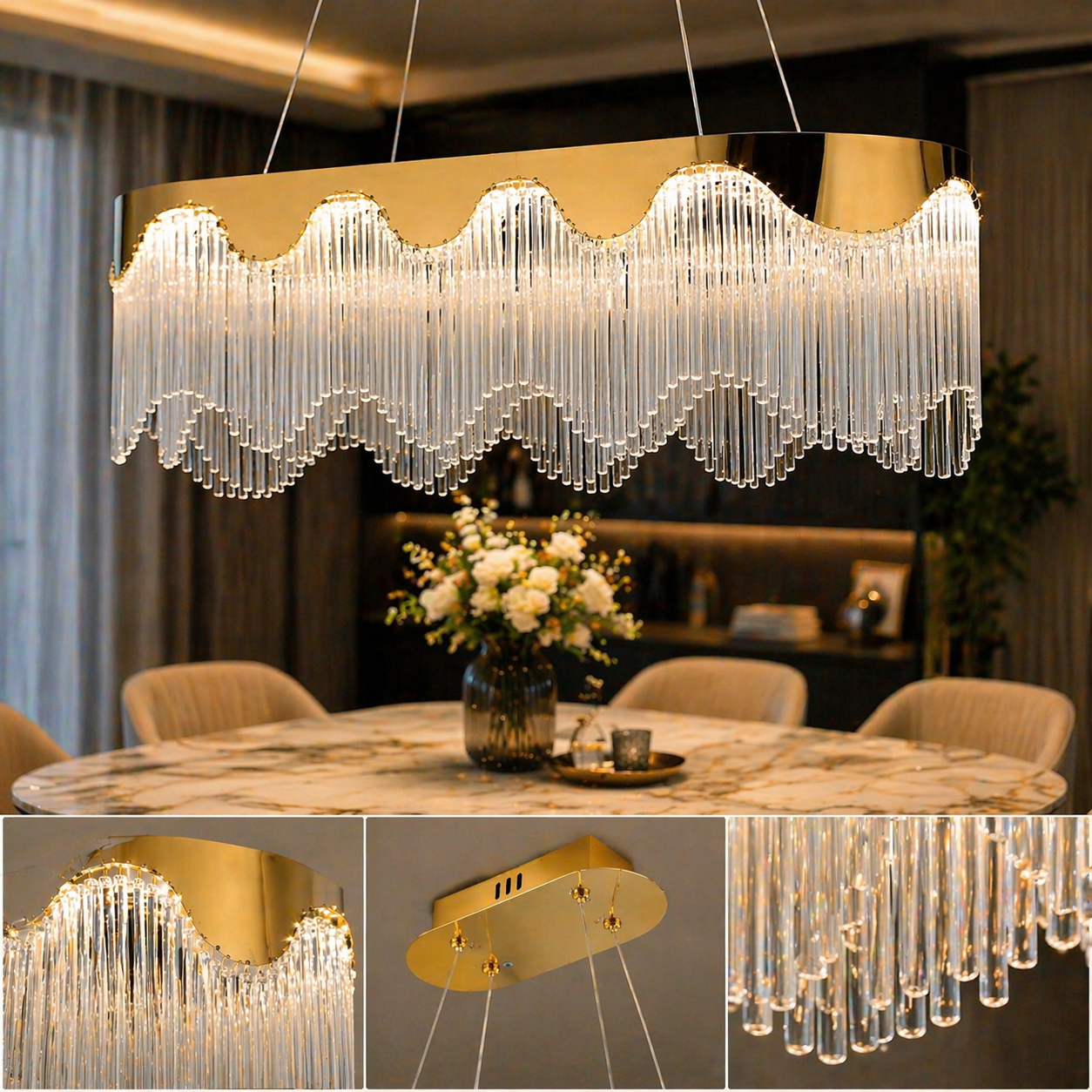 Lustra LED Suspendata Pulse Gold 800x350mm Echivalent 800W Telecomanda