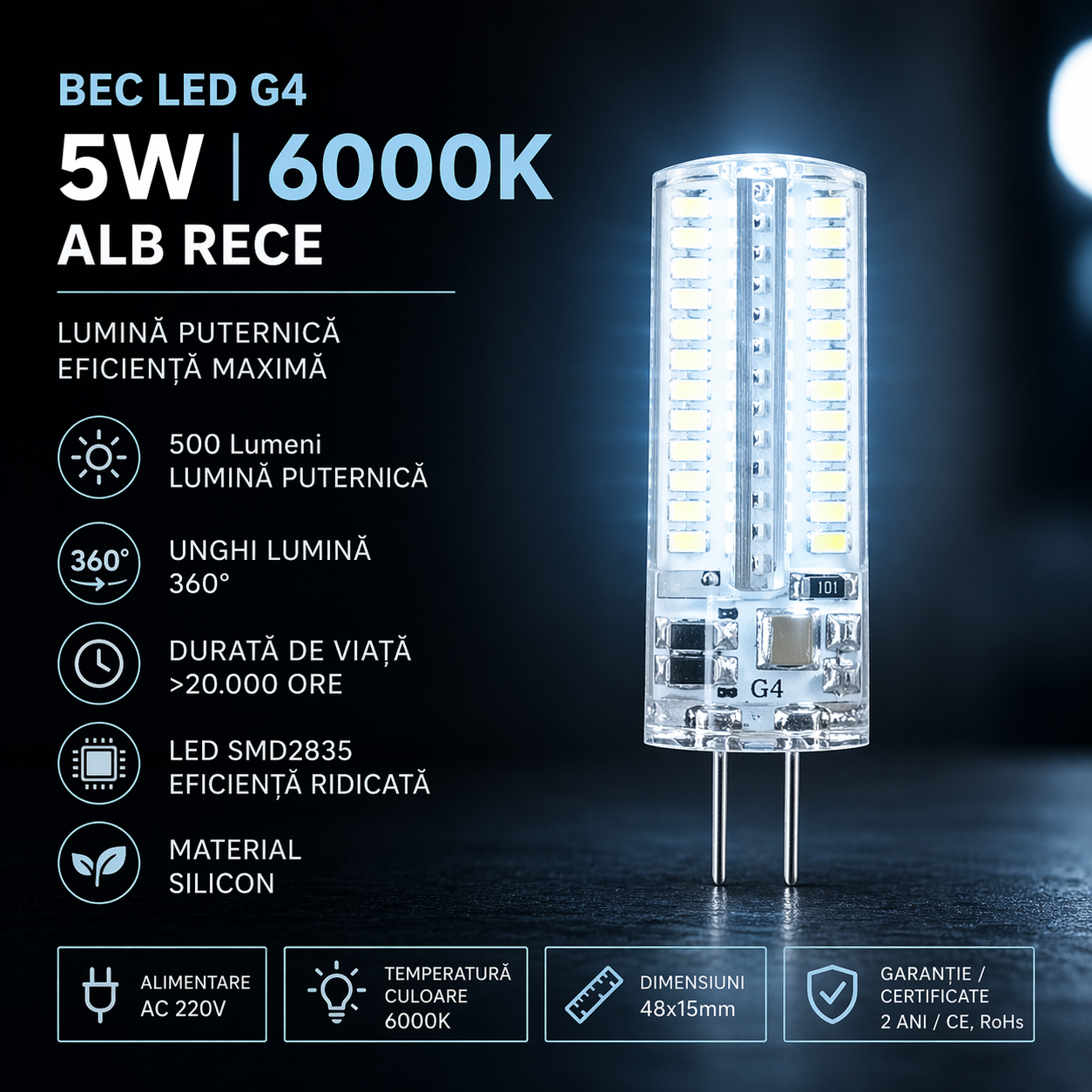 Bec LED G4 5W 220V SMD Silicon