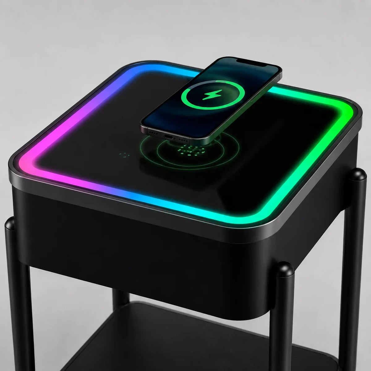 Masuta LED RGB SMART PREMIUM Patrata Incarcare Wireless | Boxa Bluetooth | USB | TWS | Control Touch