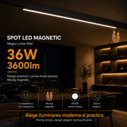 Spot LED 36W 120cm Magnetic Negru Liniar Mat