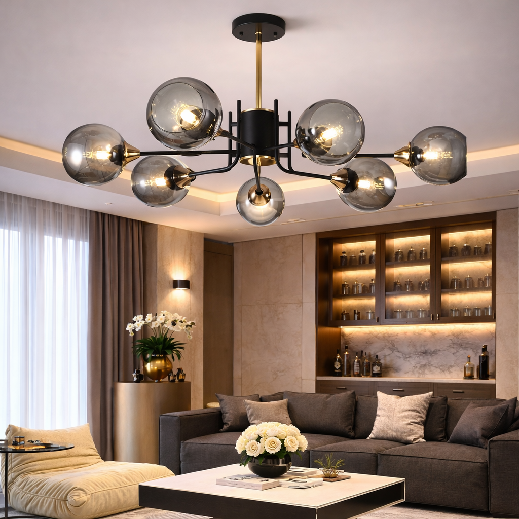 Lustra Abajur Fumuriu Orion Black 8xE27