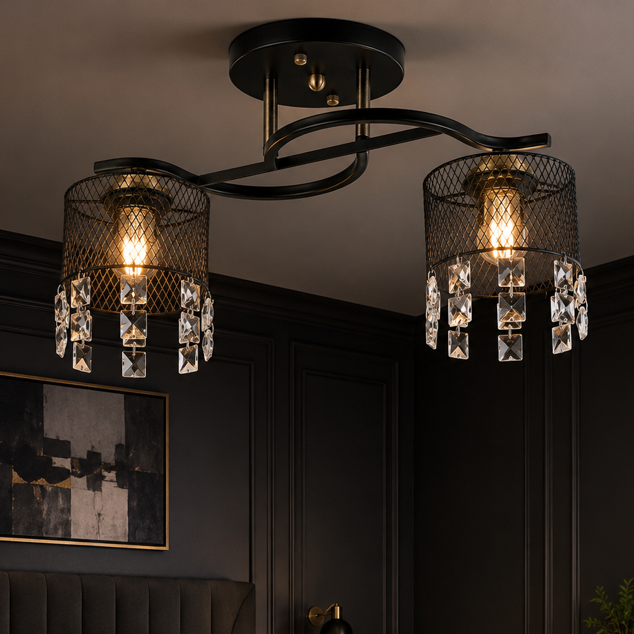 Lustra MESH Metalica Black cu Cristal K9 2xE27 Clasic