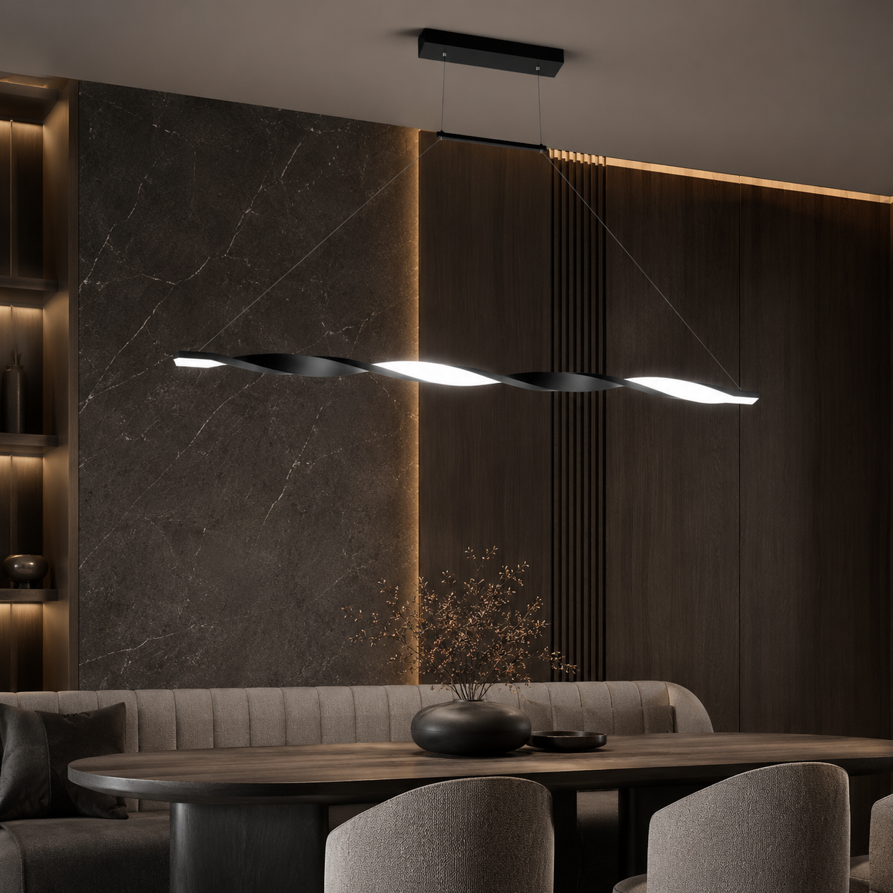 Lustra LED Liniara TWIST Black 100CM Echivalent 190W Telecomanda