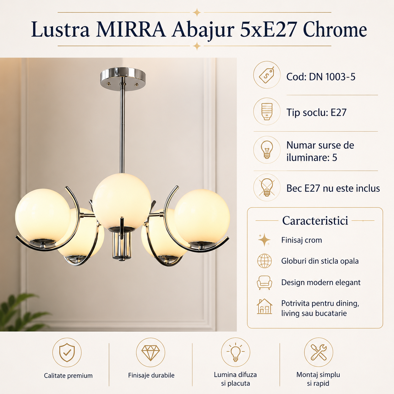 Lustra MIRRA Abajur 5xE27 Chrome